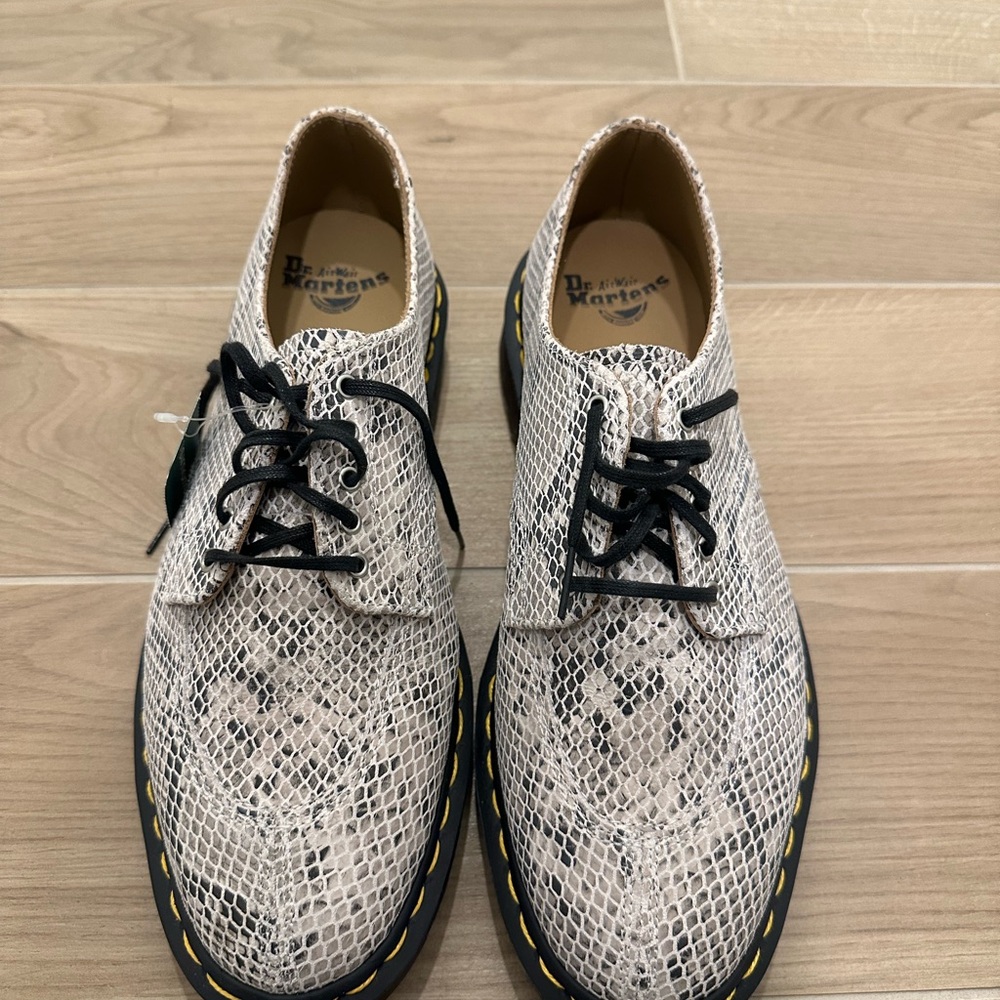 Dr. Martens Black and White Snake Print Oxfords